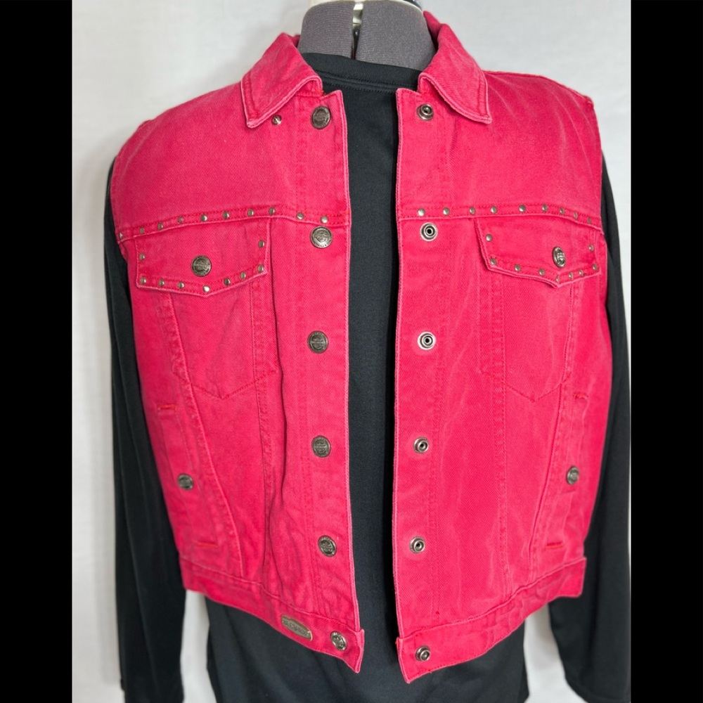Harley Davidson Red Studded Applique Denim Vest